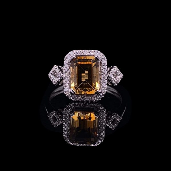 Halo Emerald Citrine Gemstones Diamond Ring 14kt Hot on Sale