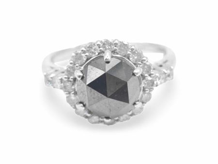 NEW Round Black Diamond Halo Ring 18kt on Sale