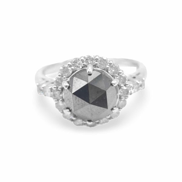 NEW Round Black Diamond Halo Ring 18kt on Sale