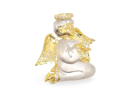 NEW Two-Tone Guardian Baby Angel Diamond Pendant 18kt Cheap