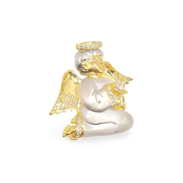 NEW Two-Tone Guardian Baby Angel Diamond Pendant 18kt Cheap