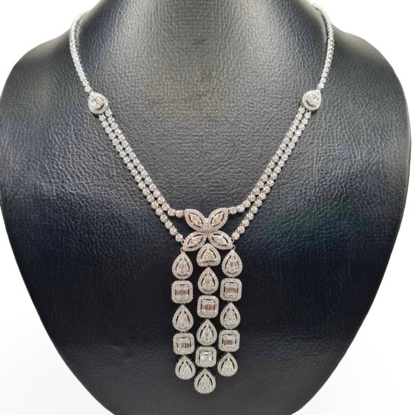 NEW Pear Station Layer Eternity Chandelier Shape Diamond Necklace 14kt Sale