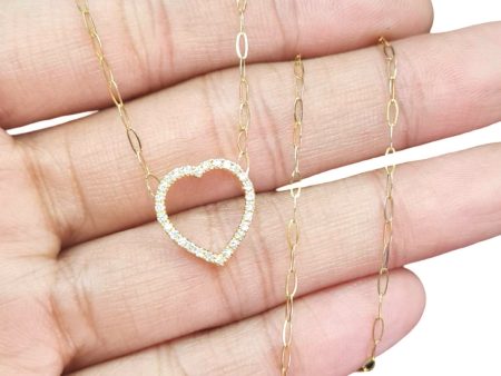 NEW Golden Classic Heart Diamond Necklace 18kt For Cheap