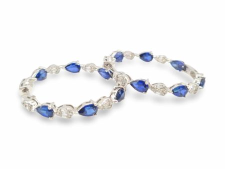 NEW Pear Blue Sapphire Gemstone Diamond Hoop Earrings 14kt Online Hot Sale