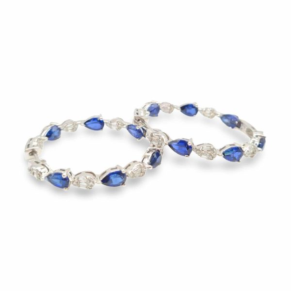 NEW Pear Blue Sapphire Gemstone Diamond Hoop Earrings 14kt Online Hot Sale