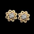 Golden Floral Deco Diamond Earrings 18kt For Sale