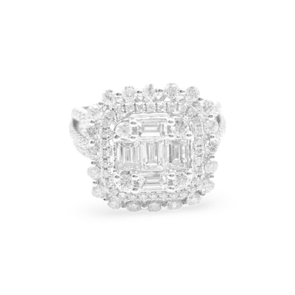 NEW Square Deco Baguette Diamond Ring 18kt Online Sale