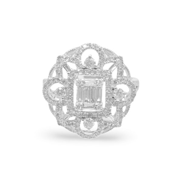 NEW Round Deco Baguette Diamond Ring 14kt Cheap