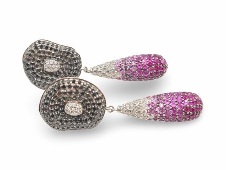 NEW Boule Black Pink Sapphire Drop Diamond Earrings 18kt Online Hot Sale