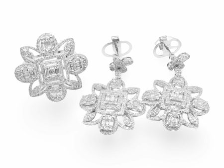 NEW Double Halo Square Center Deco Diamond Jewelry Set 14kt Online Hot Sale