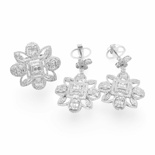 NEW Double Halo Square Center Deco Diamond Jewelry Set 14kt Online Hot Sale