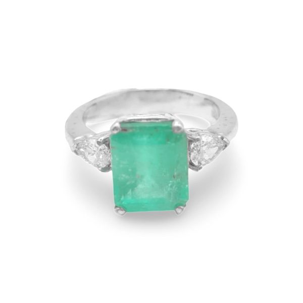 NEW Colombian Emerald Pear Diamond Ring 14kt For Cheap