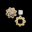 Golden Floral Deco Diamond Earrings 18kt For Sale