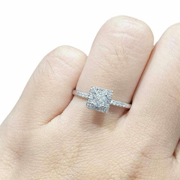 0.71cts G VS Cushion Halo Paved Diamond Engagement Ring 14kt #0073 Online Sale