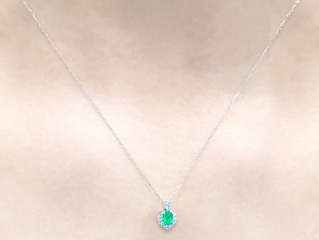 LVNA Signatures Colombian Emerald Diamond Necklace in 18” 18kt Gold Chain For Cheap