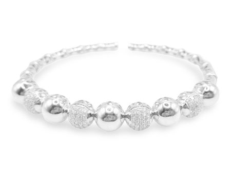 NEW Round Beaded Alternate Diamond Bangle 18kt Discount