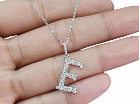 NEW Alpha E Letter Diamond Necklace 14kt For Sale