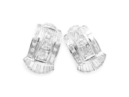 NEW Creole Baguette Round Diamond Earrings 18kt Discount