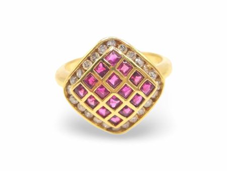 NEW Square Ruby Gemstone Diamond Golden Ring 18kt Supply