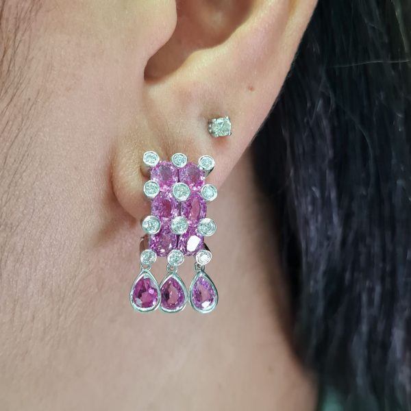 NEW Oval Pink Sapphire Diamond Earrings 18kt Supply