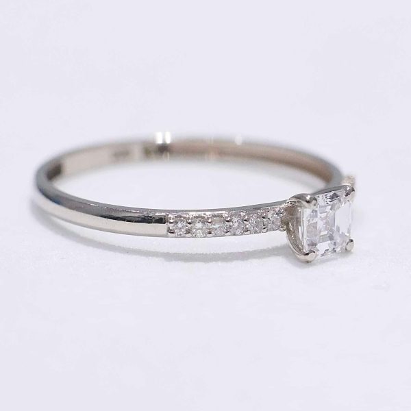 0.53cts G VS1 Asscher Paved Diamond Engagement Ring 14kt #0077 Hot on Sale