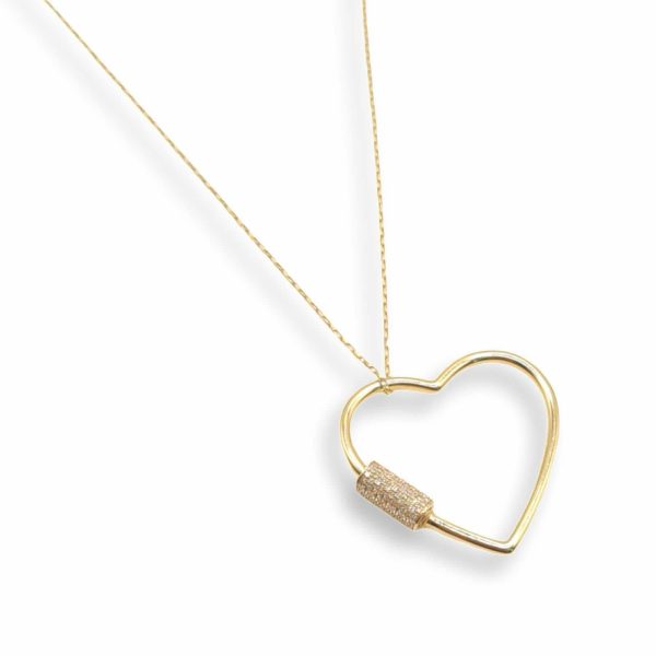 NEW Golden Heart Lock Diamond Necklace 14kt Hot on Sale