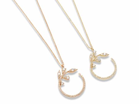 NEW Split Round Leaf Diamond Necklace 14kt Online Hot Sale