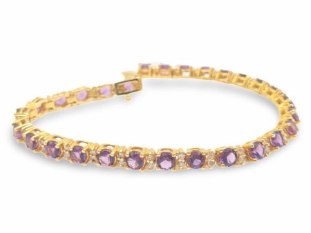 NEW Golden Full Eternity Amethyst Gemstone Diamond Bracelet 14kt Hot on Sale