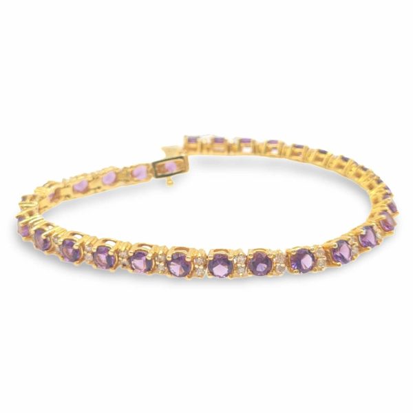 NEW Golden Full Eternity Amethyst Gemstone Diamond Bracelet 14kt Hot on Sale