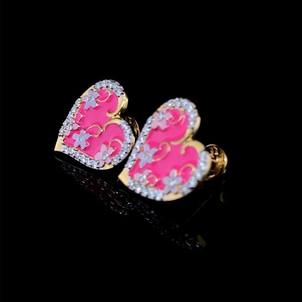 Golden Pink Heart Star Diamond Earrings 18kt For Discount