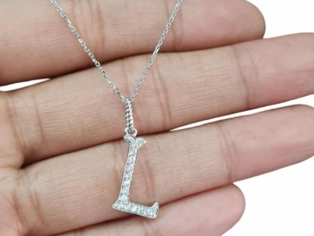 NEW Alpha L Letter Diamond Necklace 14kt on Sale