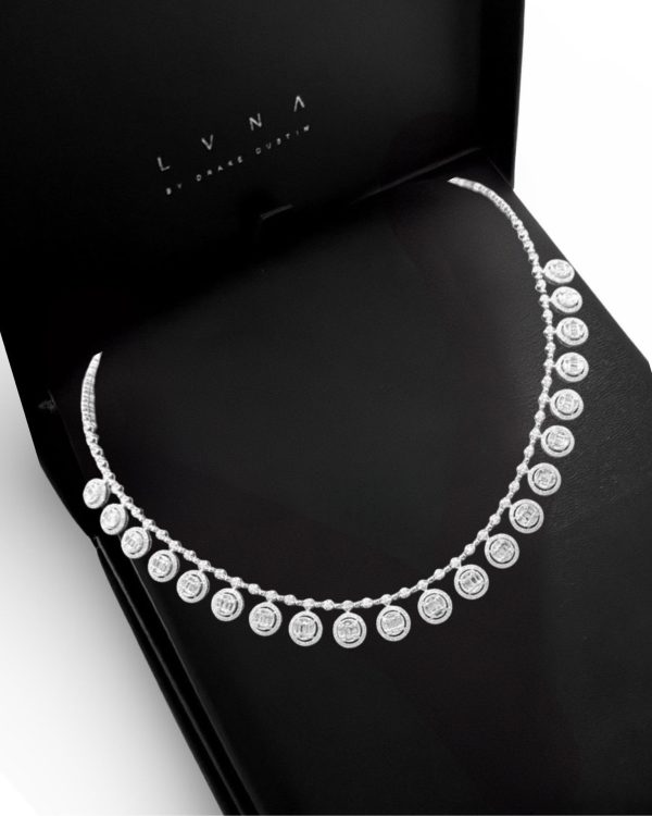 Round Half Eternity Dangling Diamond Necklace 18ktt Sale