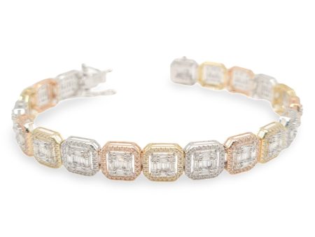 NEW Multi-Tone Square Halo Diamond Bracelet 14kt on Sale