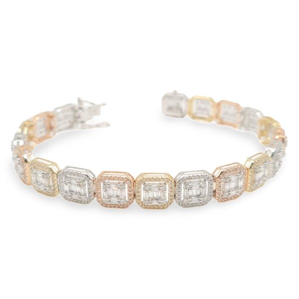 NEW Multi-Tone Square Halo Diamond Bracelet 14kt on Sale