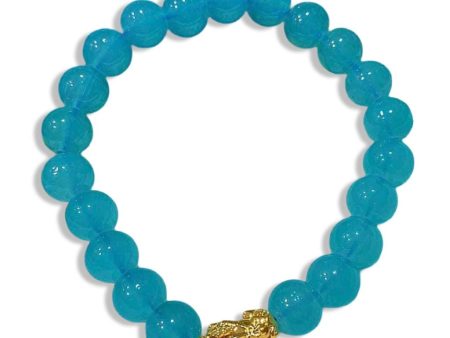 GOLD PIYAO  | 24K Aquamarine Birthmonth Beads Lucky Piyao Bracelet For Cheap