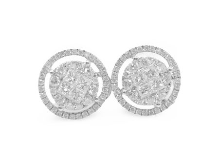 NEW Round Halo Paved Diamond Stud Earrings 18kt on Sale