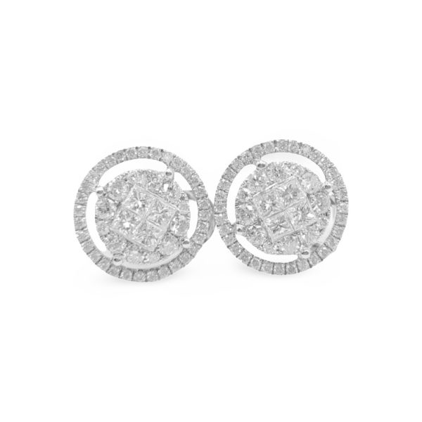 NEW Round Halo Paved Diamond Stud Earrings 18kt on Sale