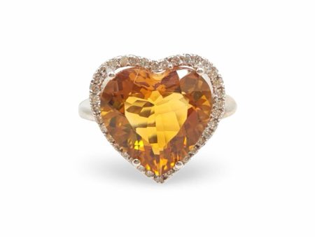 NEW Heart Citrine Gemstone Diamond Ring 14kt Hot on Sale