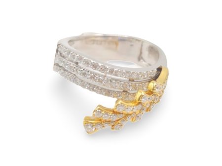 NEW Two-Tone Cross-over Leaf Diamond Ring 18kt Online Sale