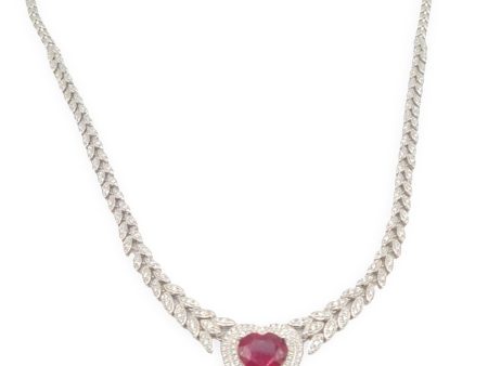 NEW Heart Red Ruby Gemstone Halo Leaf Chain Diamond Necklace 14kt Online Sale