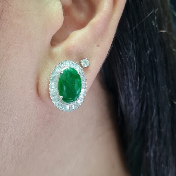 NEW Oval Baguette Jade Diamond Earrings 18kt Online Hot Sale