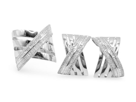 NEW Diagonal Crossover Statement Diamond Jewelry Set 14kt For Cheap