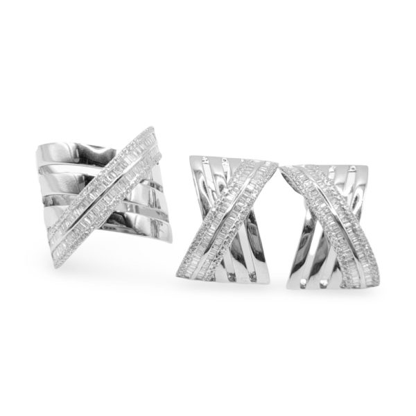 NEW Diagonal Crossover Statement Diamond Jewelry Set 14kt For Cheap