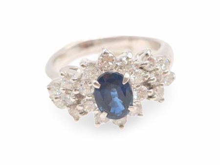 NEW Oval Sapphire Gemstone Deco Diamond Ring PT For Cheap