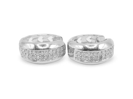 NEW Half Iced Out Huggie Hoop Diamond Earrings 18kt For Sale