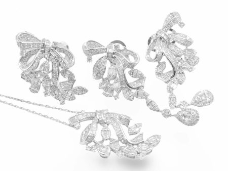 NEW Ribbon Statement Deco Diamond Jewelry Set 14kt Online Sale