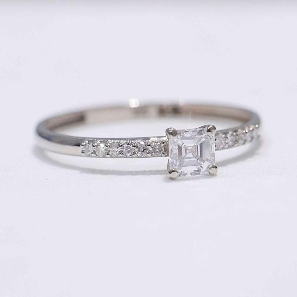 0.52cts F VS2 Asscher Paved Diamond Engagement Ring 14kt #0078 Cheap