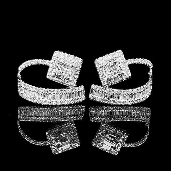 Square Baguette Deco Paved Diamond Earrings 14kt Sale