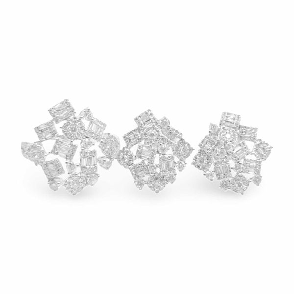 NEW Square Round Statement Deco Diamond Jewelry Set 14kt For Sale