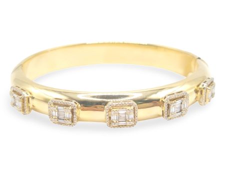 NEW Golden Baguette Halo Milgrain Bezel Diamond Bangle 14kt Cheap